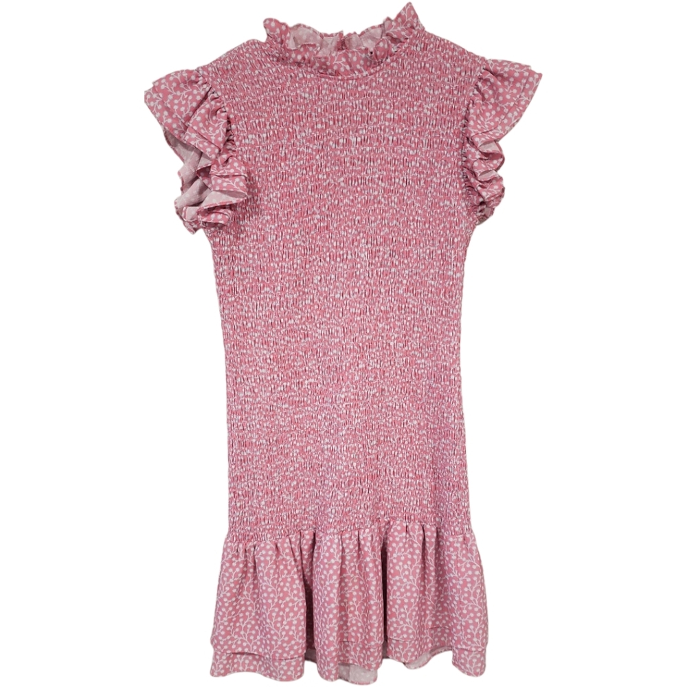 Vintage French Connection Pink Floral Smock Ruffle Dress Size XS